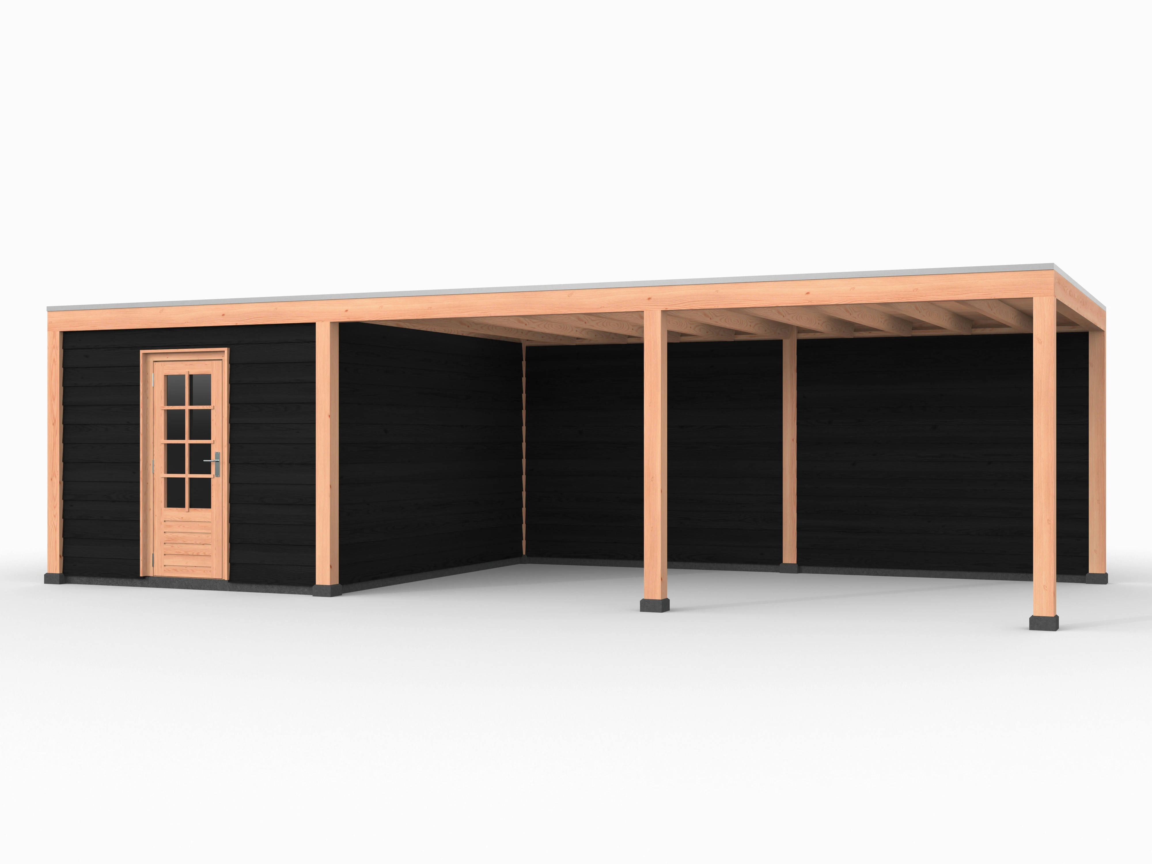 Douglas overkapping, 900 x 400, met achterwand en schuur, Westwood Elegant zwart - Afbeelding 1